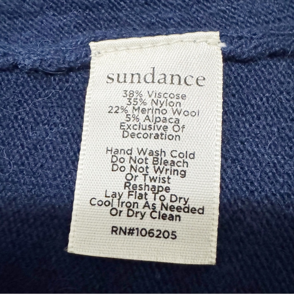 Sundance Unseen Beauty Patchwork Elbow Wool Blend Longline Sweater Blue Medium - Picture 8 of 9